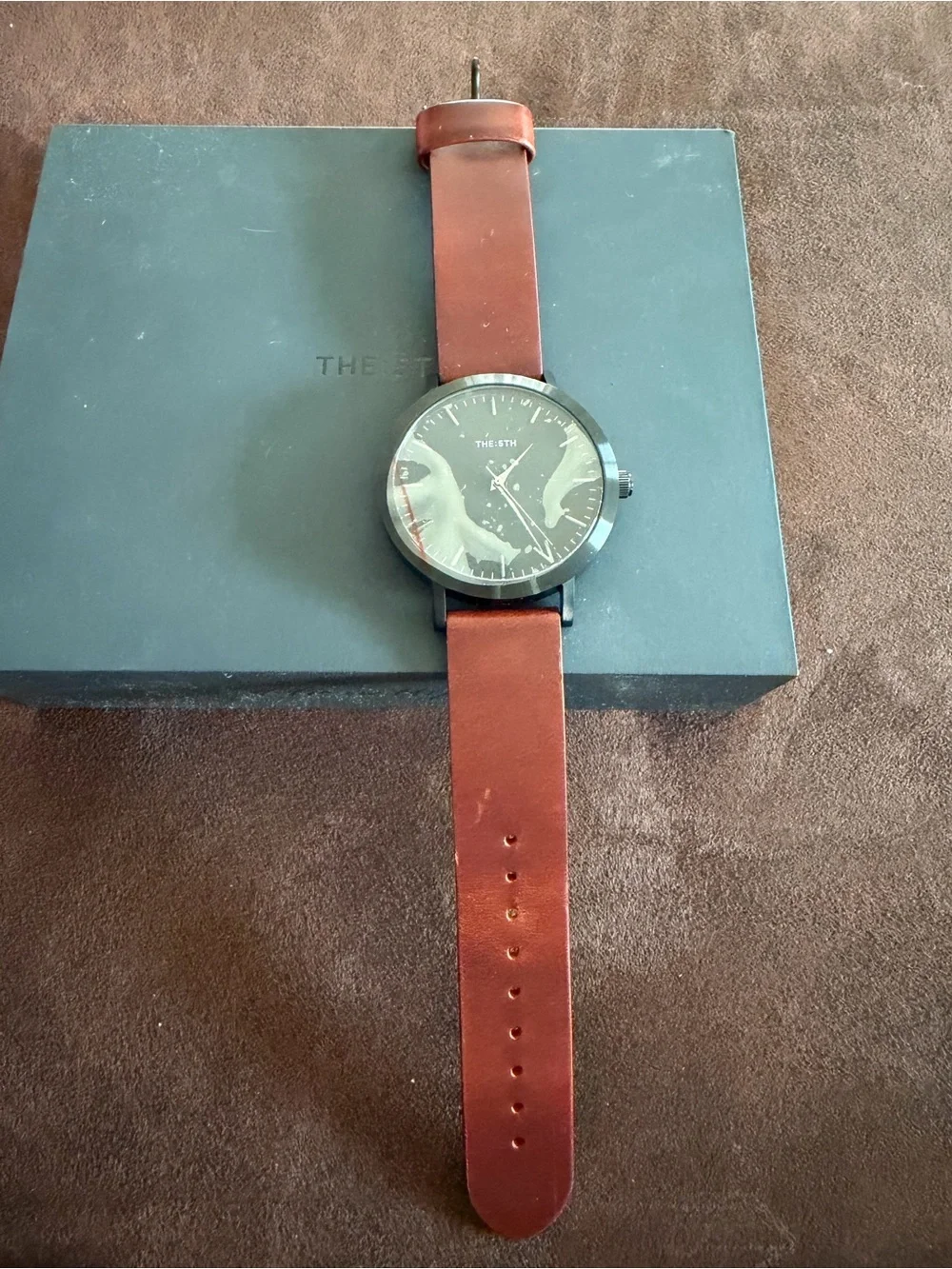 The 5TH Minimalist Black Dial Watch with Brown Leather Strap